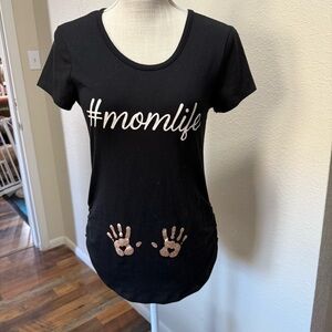 Ruby & Lace Maternity Black #momlife T-Shirt with Handprint Design - Size Small